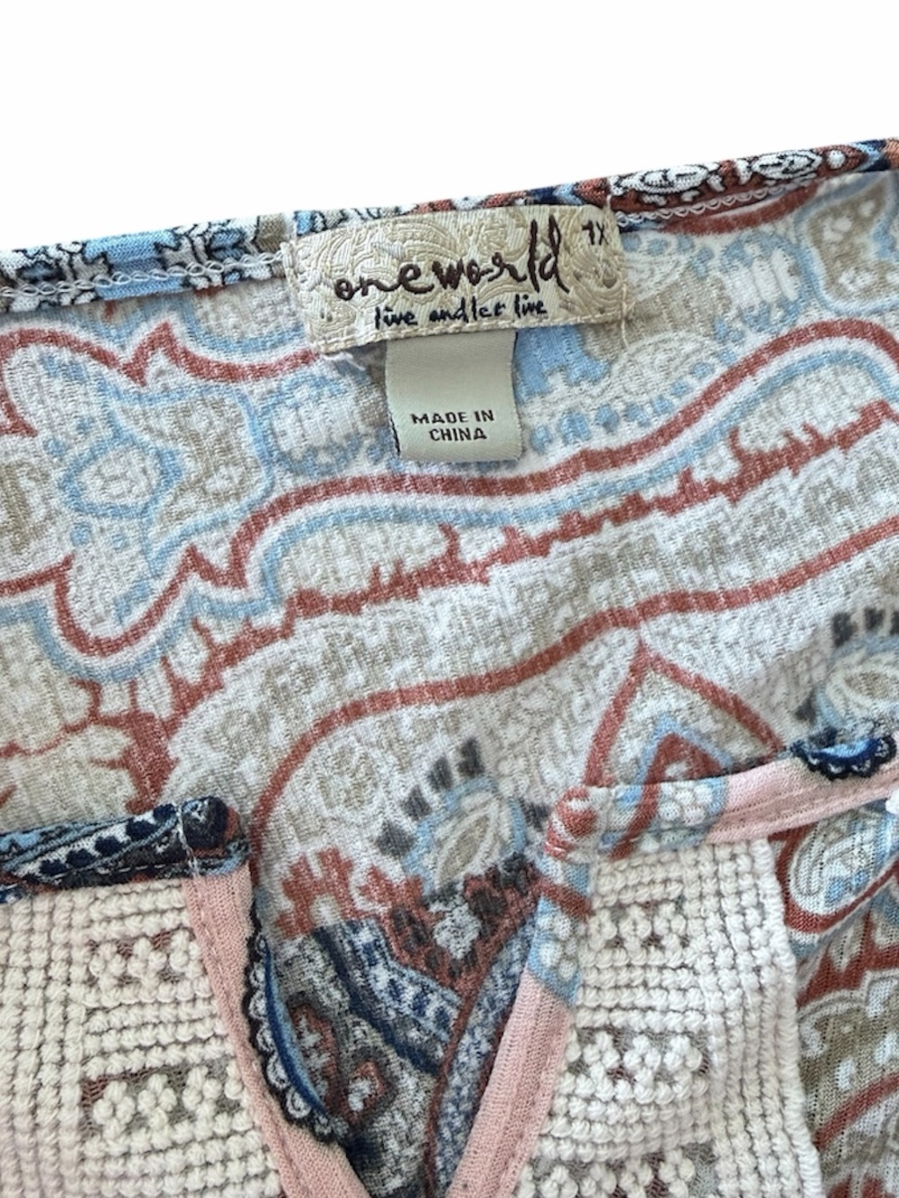 One World Boho Paisley Crochet-Neck Peasant Top - Picture 3 of 3